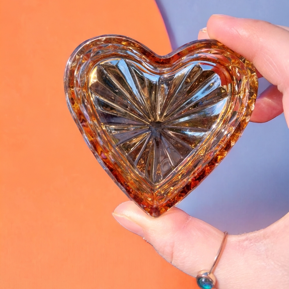 Vintage Amber Heart Trinket Dish
